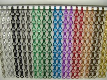 Several different colors of aluminum chain curtains are installed on the fixed track.